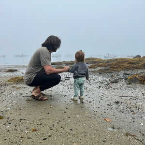 father and daughter on coast of Maine